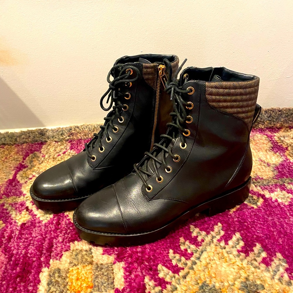 Michael Kors Black Ankle Combat Boots with Gold Detailing